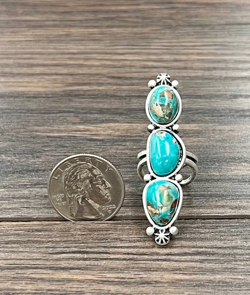 Adjustable 3 stone fashion turquoise ring
