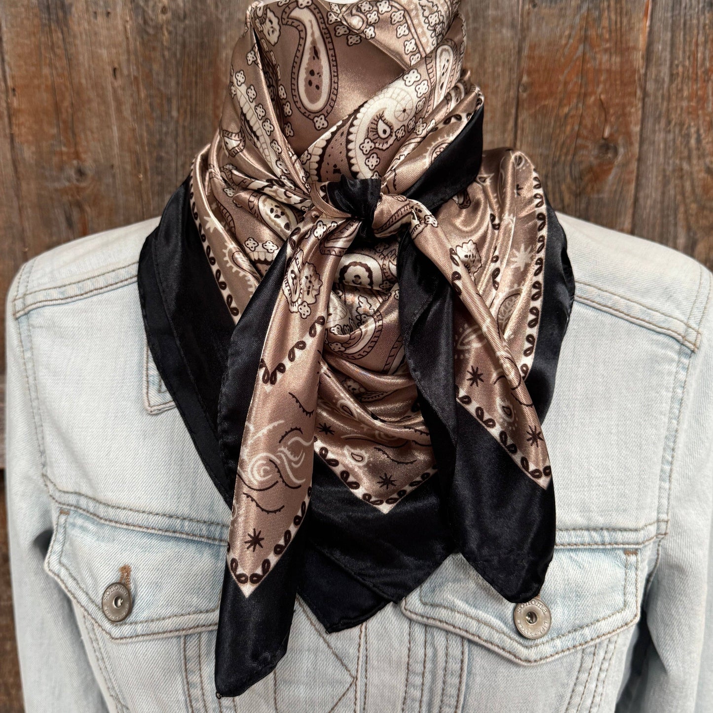 35X35" Black and Tan Floral Paisley Wild Rag / Scarf WR3383