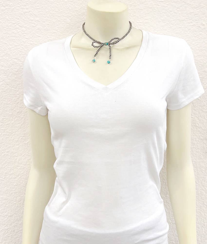 Handmade 15" Bow, 4mm Navajo Bead Necklace