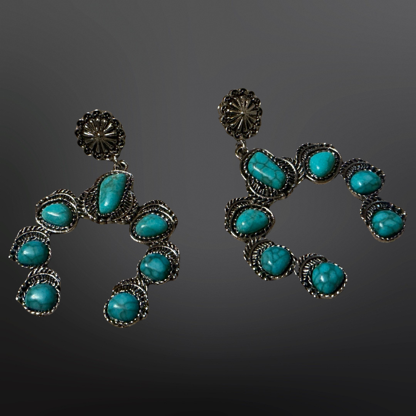 Faux Turquoise Squash Blossom Earrings