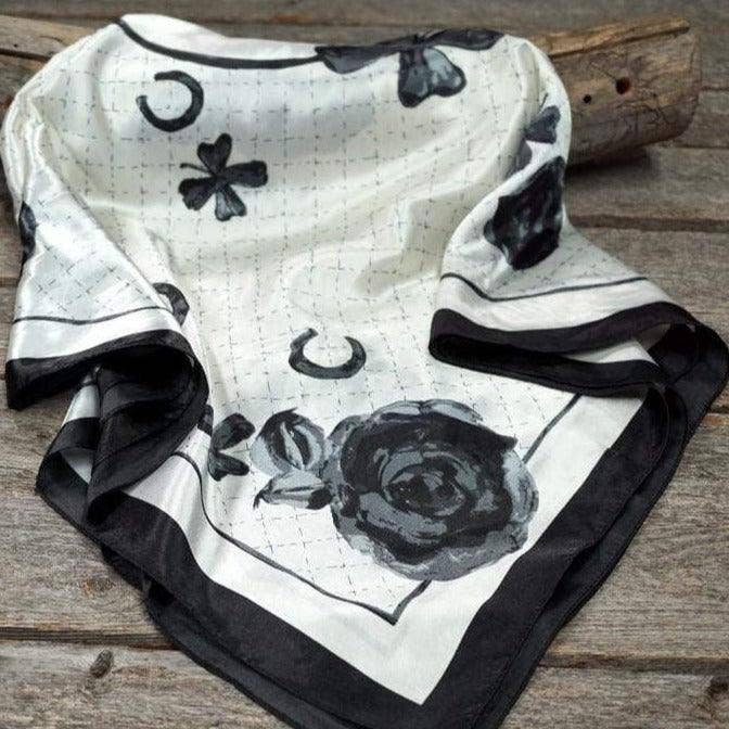 Black / White Four Leaf Clover Wild Rag/Scarf