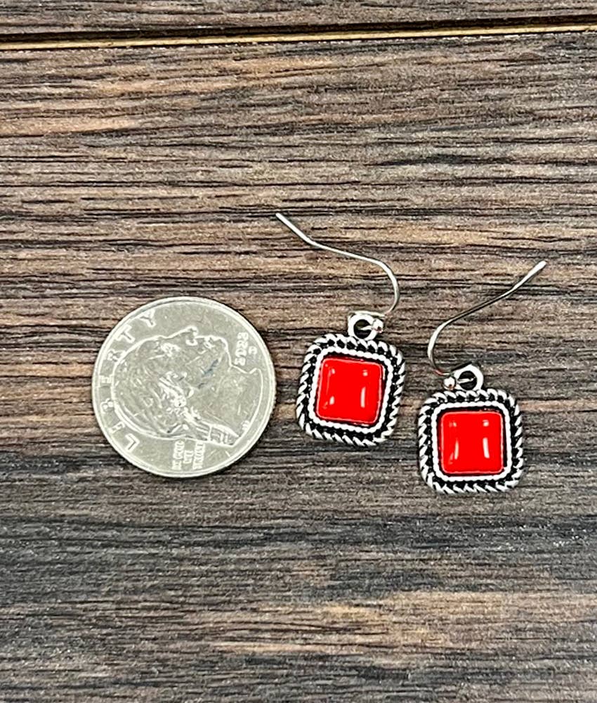 8mm Square Coated Stone Earrings