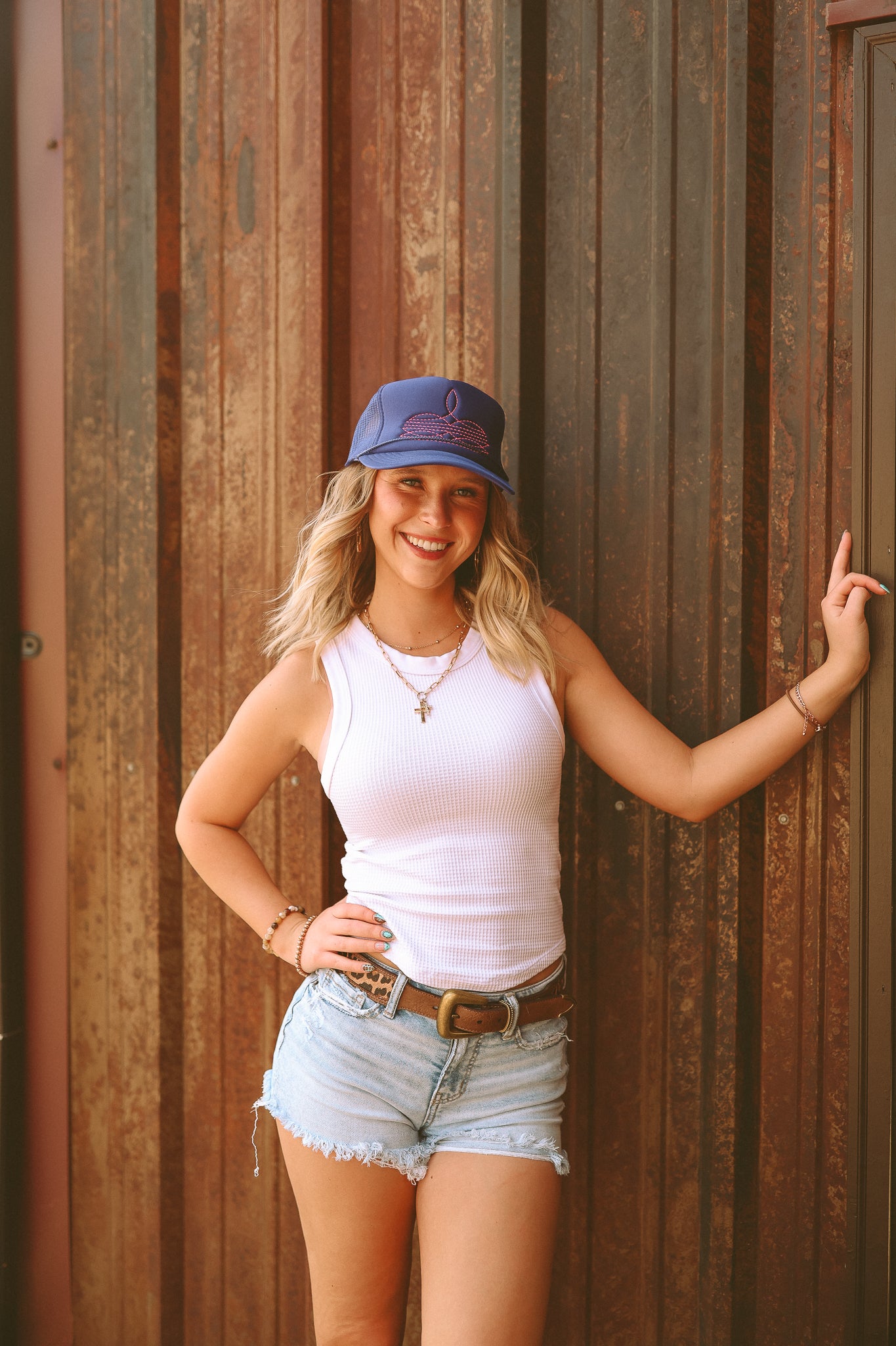 Western Boot Stitch Trucker Cap PURPLE - Multiple Thread Color Options