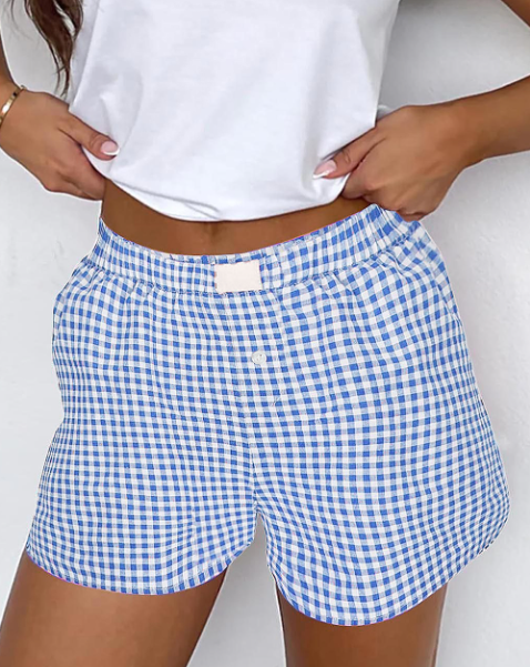 Red Plaid Gingham Printed High Waist Shorts