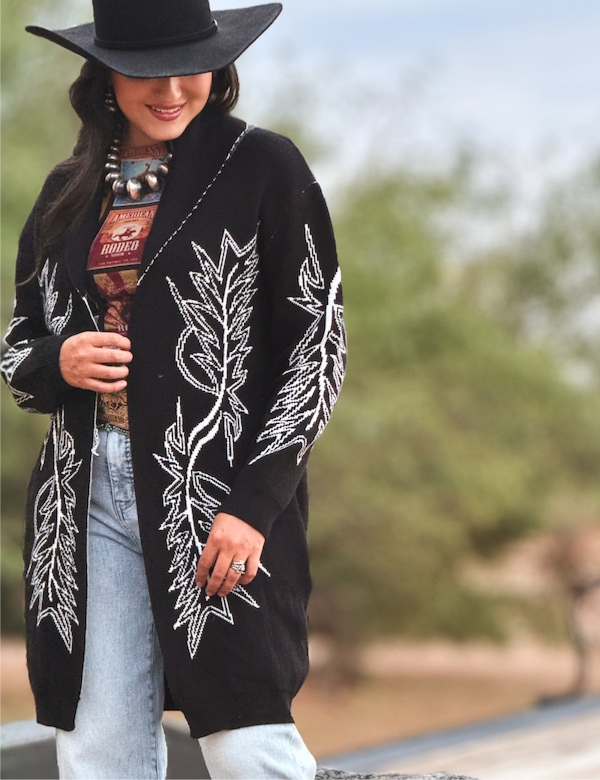 Black Knitted Boot Stitch Detail Cardigan