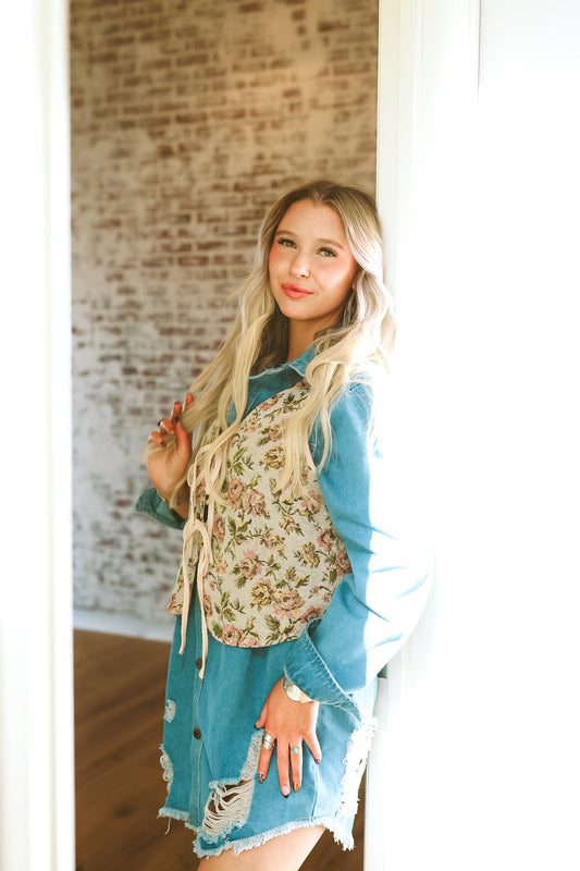 Stone Wash Distressed Button Down Shirt