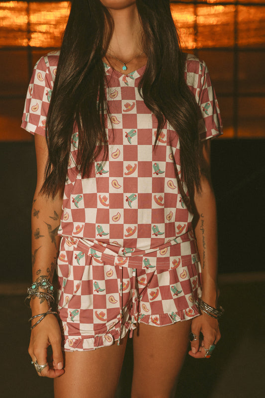 Western Checkers Modal Pajamas Shorts Set