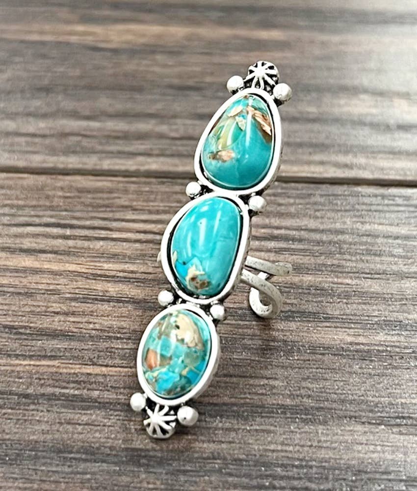 Adjustable 3 stone fashion turquoise ring