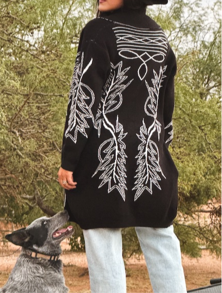 Black Knitted Boot Stitch Detail Cardigan