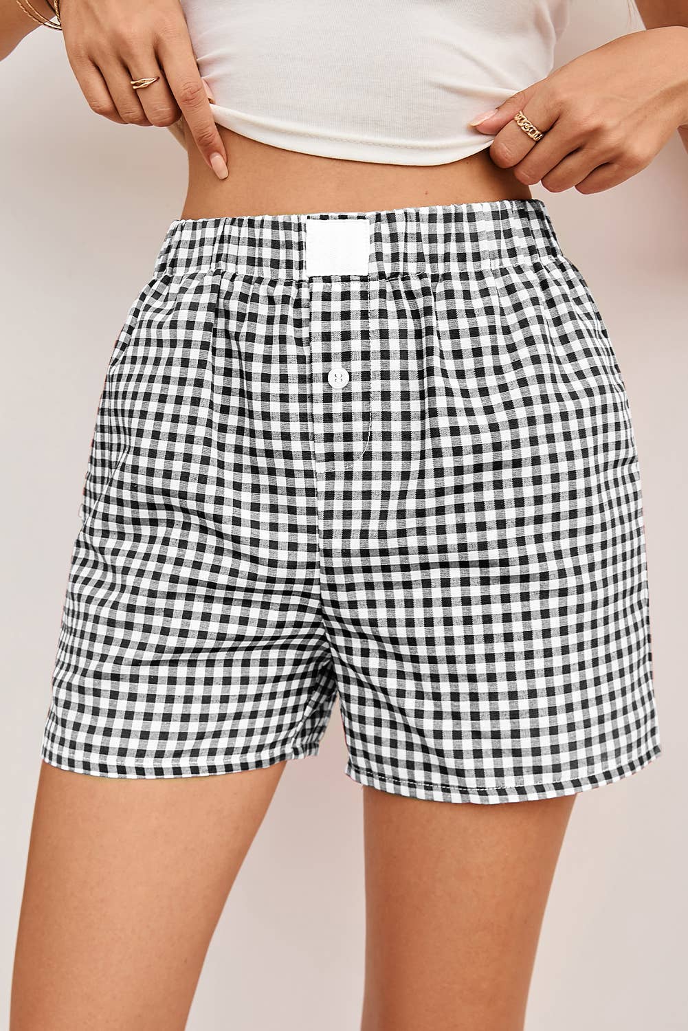 Red Plaid Gingham Printed High Waist Shorts