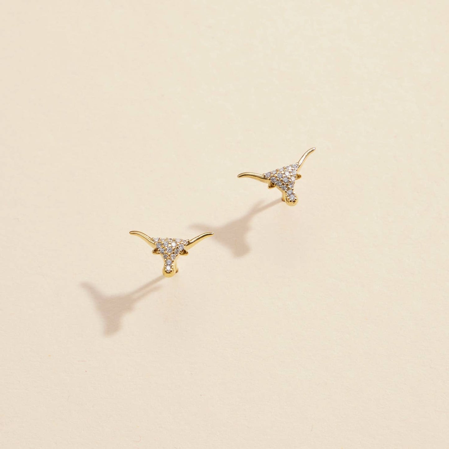 Bull Head CZ Gold Dip Stud Earrings