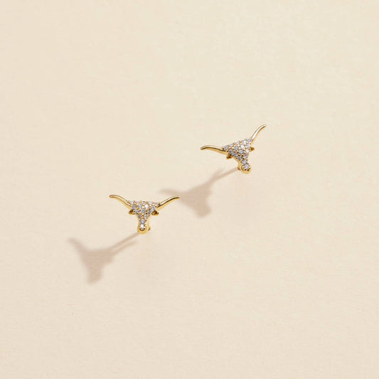 Bull Head CZ Gold Dip Stud Earrings