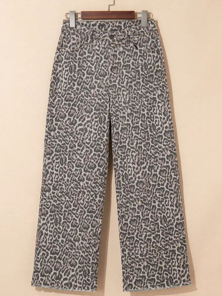 Brown Leopard Print High Waisted Flare Jeans