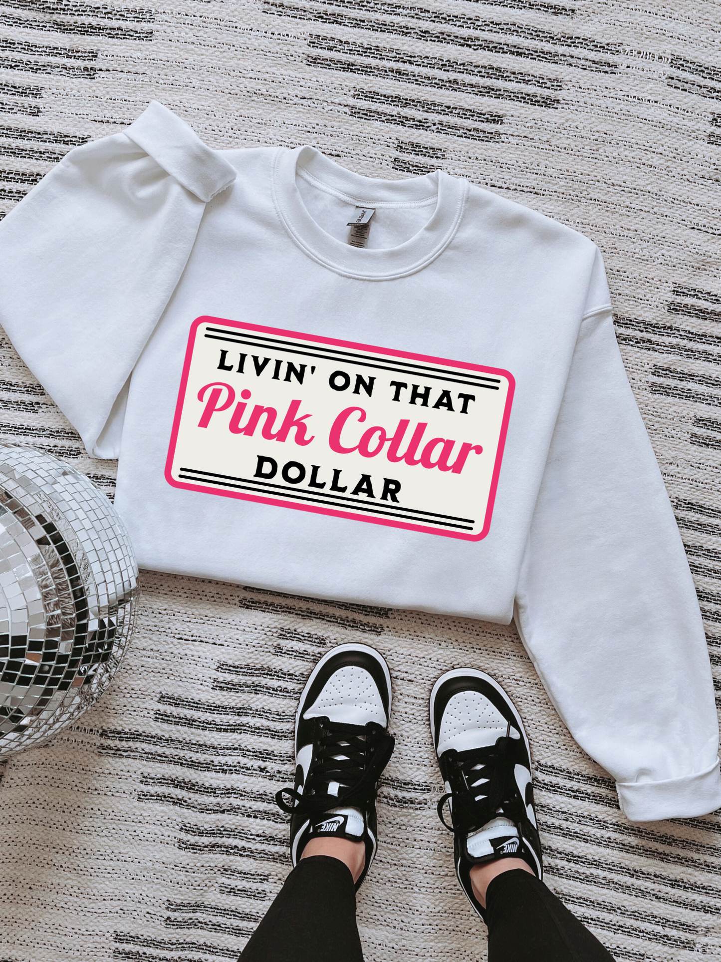 Pink Collar Dollar Tee or Crewneck