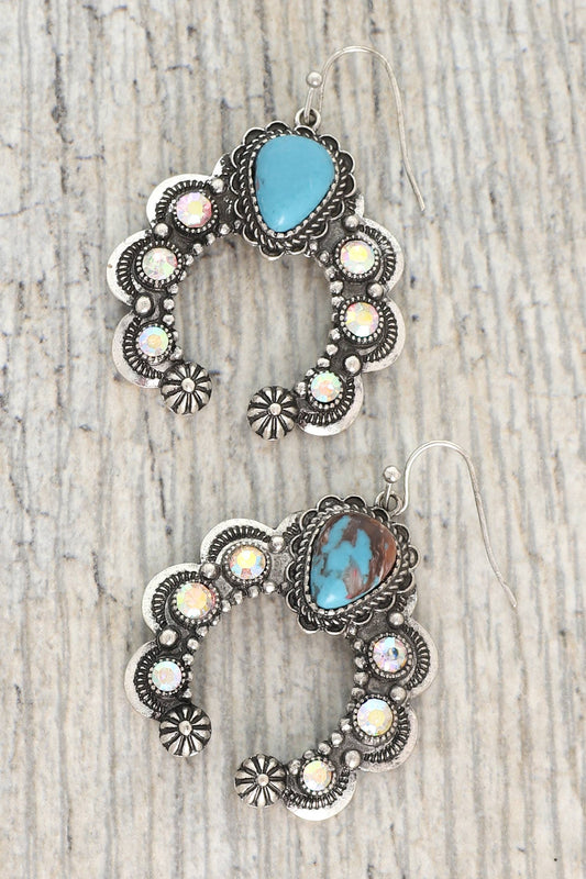 Western Squash Blossom Turquoise Earrings