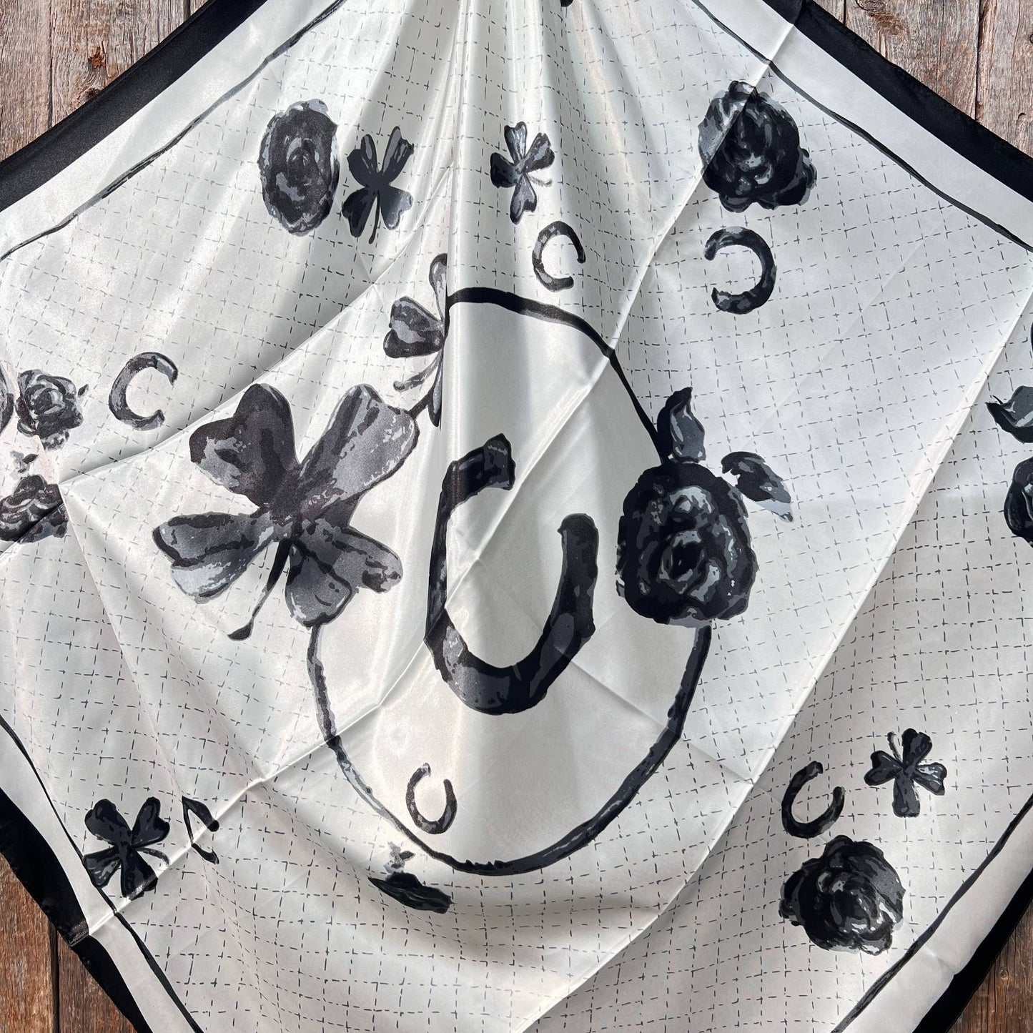 Black / White Four Leaf Clover Wild Rag/Scarf