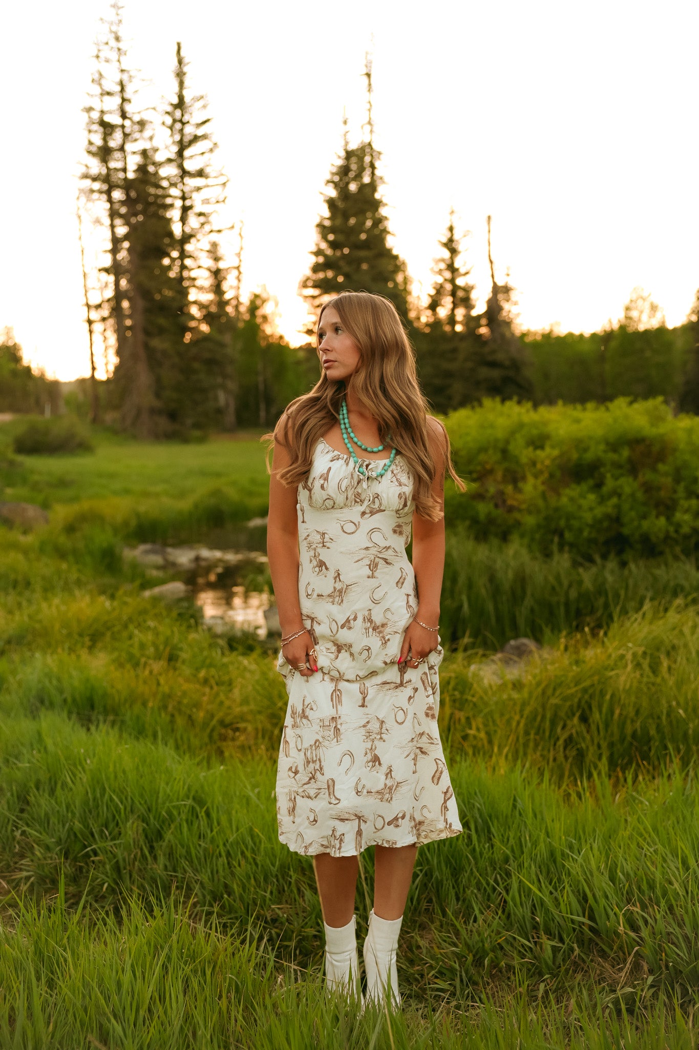 WESTERN PRINT SPAGHETTI STRAP DRESS