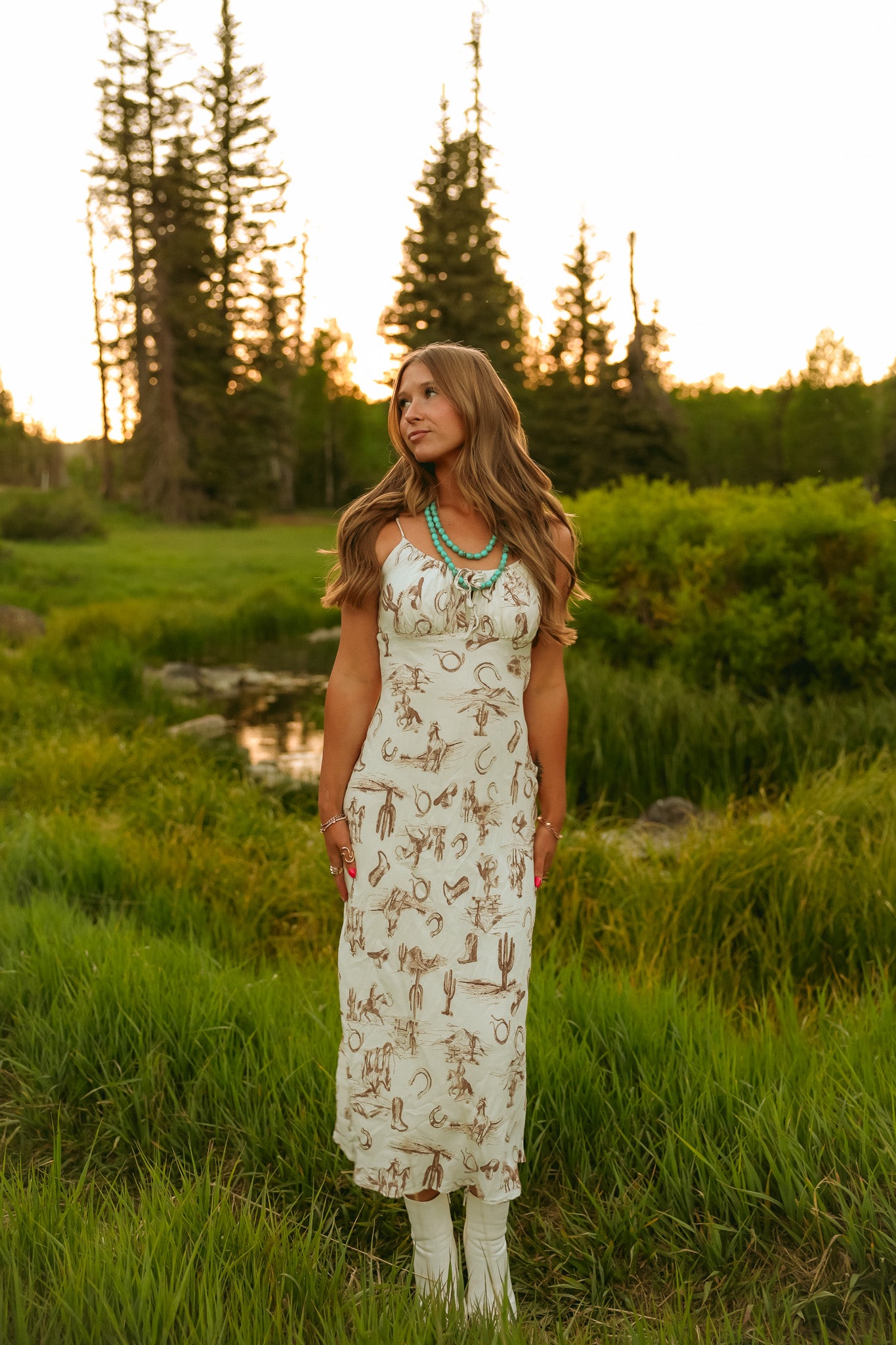 WESTERN PRINT SPAGHETTI STRAP DRESS