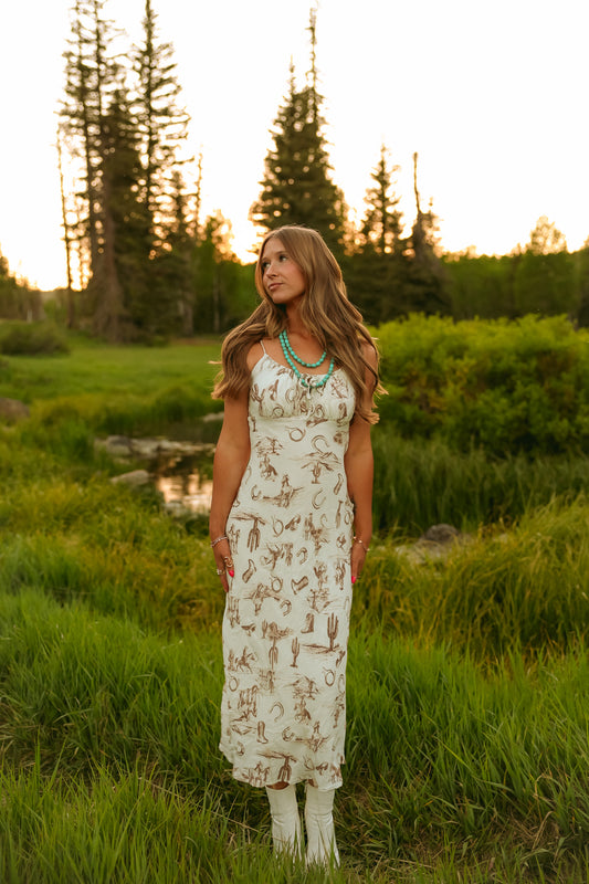 WESTERN PRINT SPAGHETTI STRAP DRESS