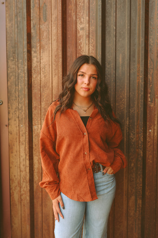 Corduroy Oversized Solid Shacket