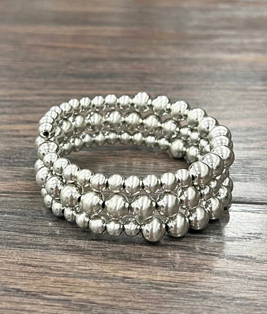 711438, Handmade Silver Navajo Bead Wrap Bracelet
