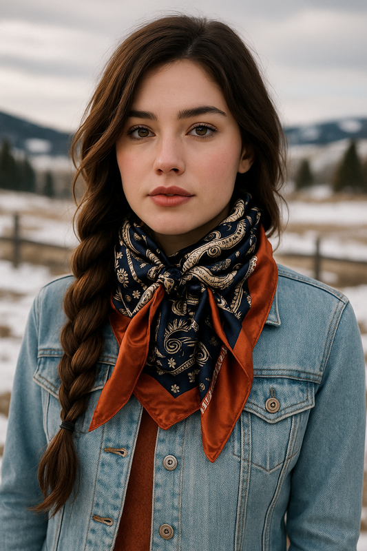 35X35" Navy and Rust Floral Paisley Wild Rag / Scarf WR3386