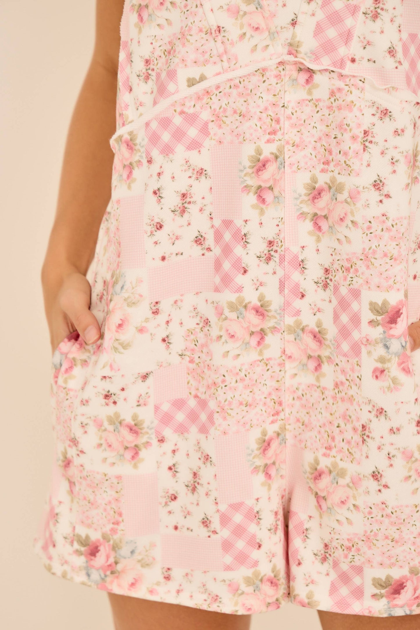 Patchwork Floral & Gingham Print Romper