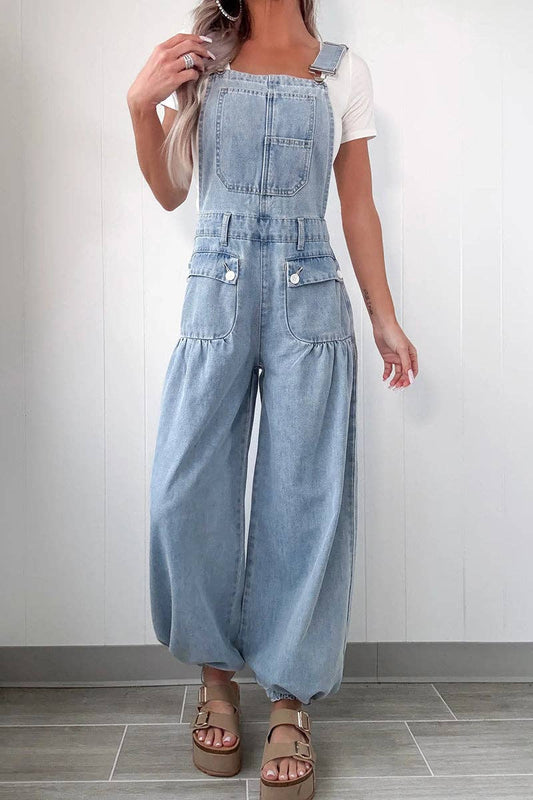 Country Cute Denim Overall Jumpsuit: BLUE