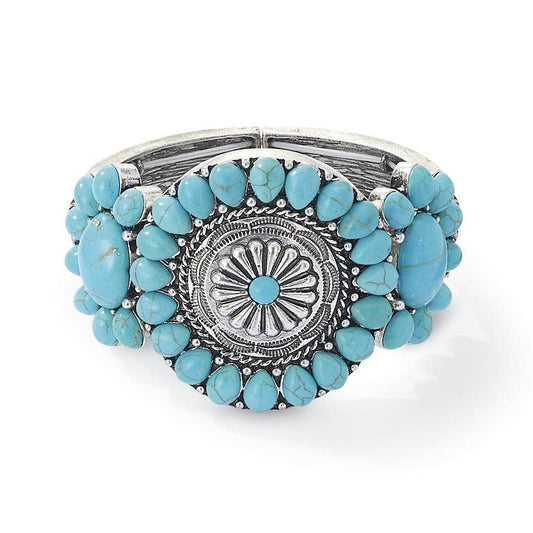 Western Turquoise Wide Stretch Bracelet