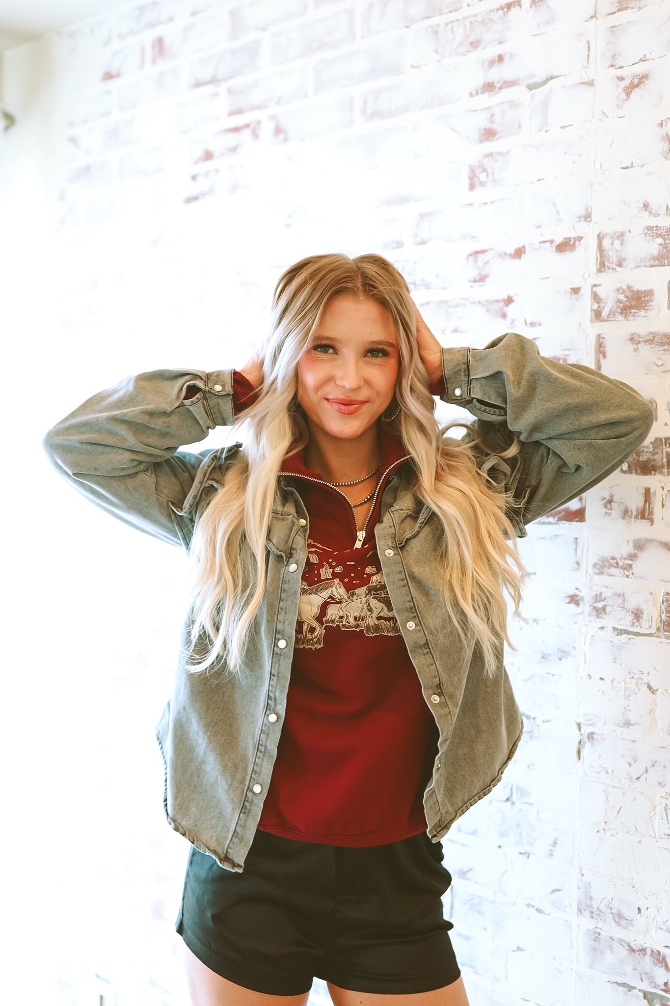 Ruffle Denim Blouse