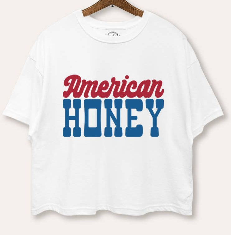 American Honey Graphic Box Crop Top in WHITE