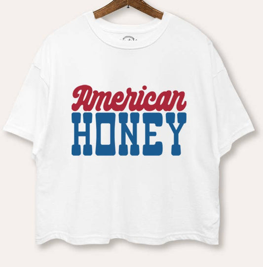 American Honey Graphic Box Crop Top in WHITE