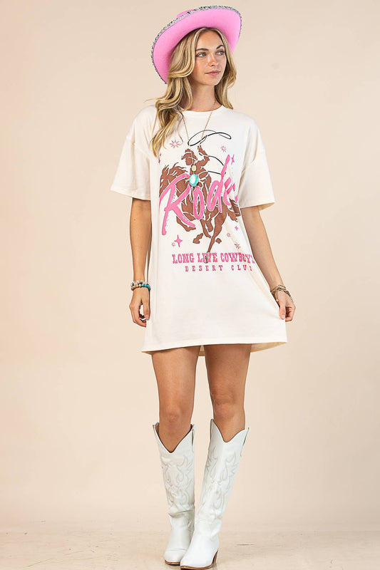 WESTERN RODEO GRAPHIC T-SHIRT DRESS