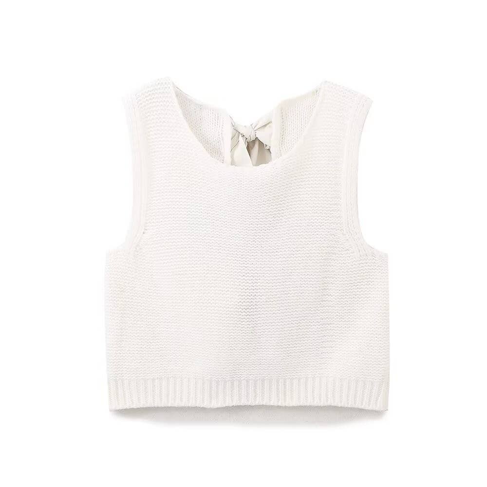 Women's Bow Tie Solid Color Fitted Sweater Vest