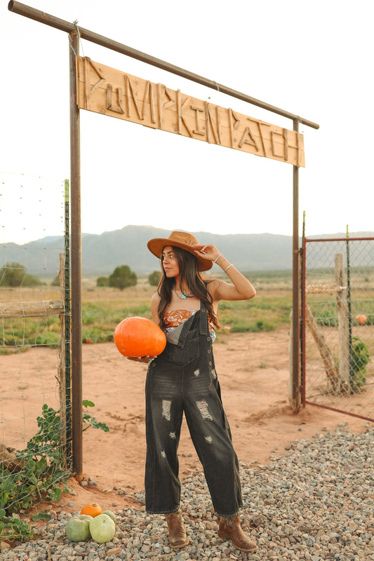 Vintage Distressed Loose Wide-leg Denim Jumpsuit