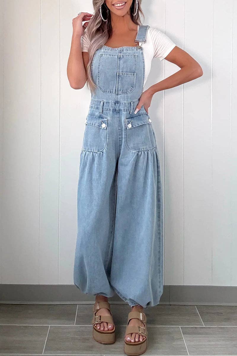 Country Cute Denim Overall Jumpsuit: BLUE