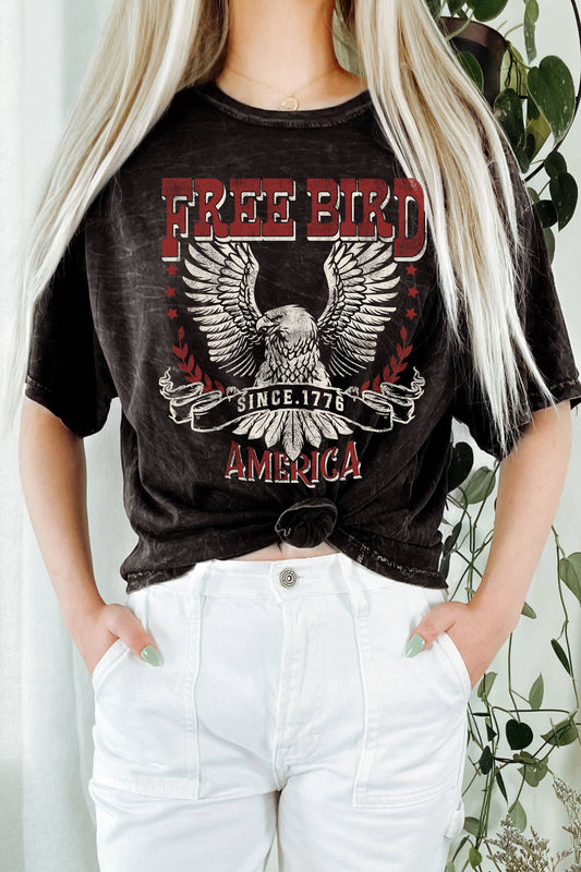FREE BIRD MINERAL GRAPHIC LONG CROP TOP