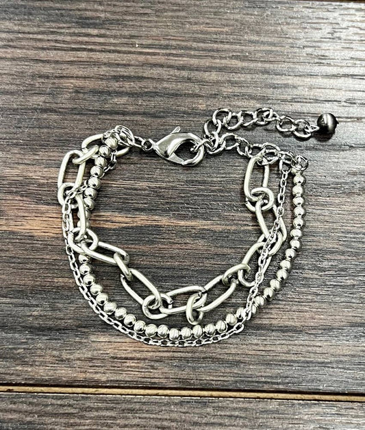 Handmade Silver Navajo Bead Adjustable Bracelet