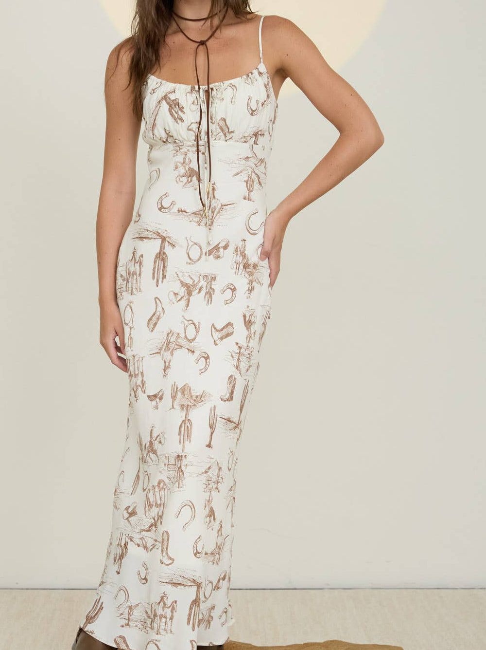 WESTERN PRINT SPAGHETTI STRAP DRESS