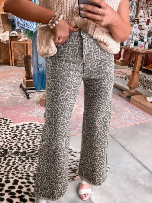 Brown Leopard Print High Waisted Flare Jeans