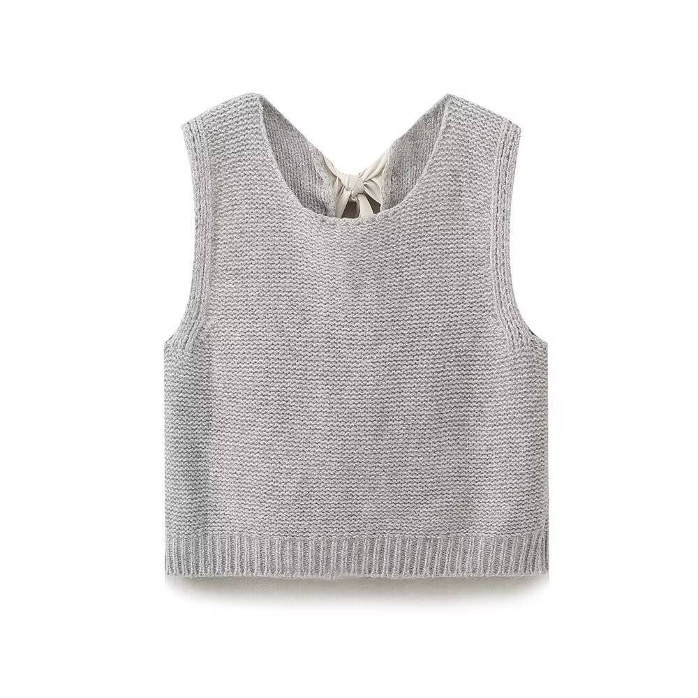 Women's Bow Tie Solid Color Fitted Sweater Vest