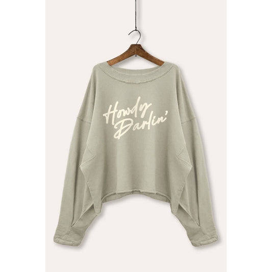 Howdy Darlin' Graphic Cropped Sweatshirt: SAGE