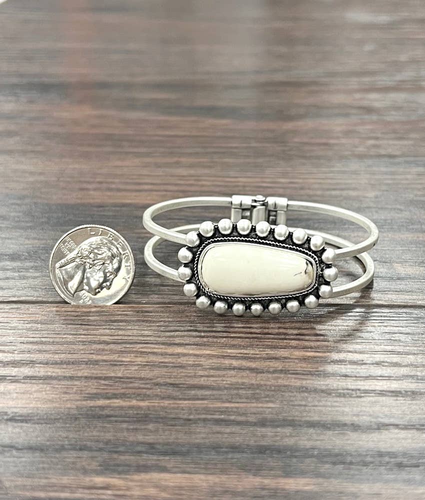 White Turquoise, Brass Cuff Bracelet