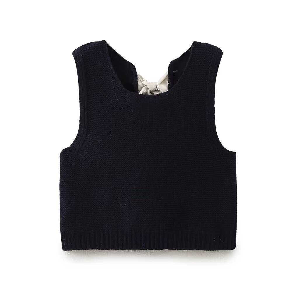 Women's Bow Tie Solid Color Fitted Sweater Vest