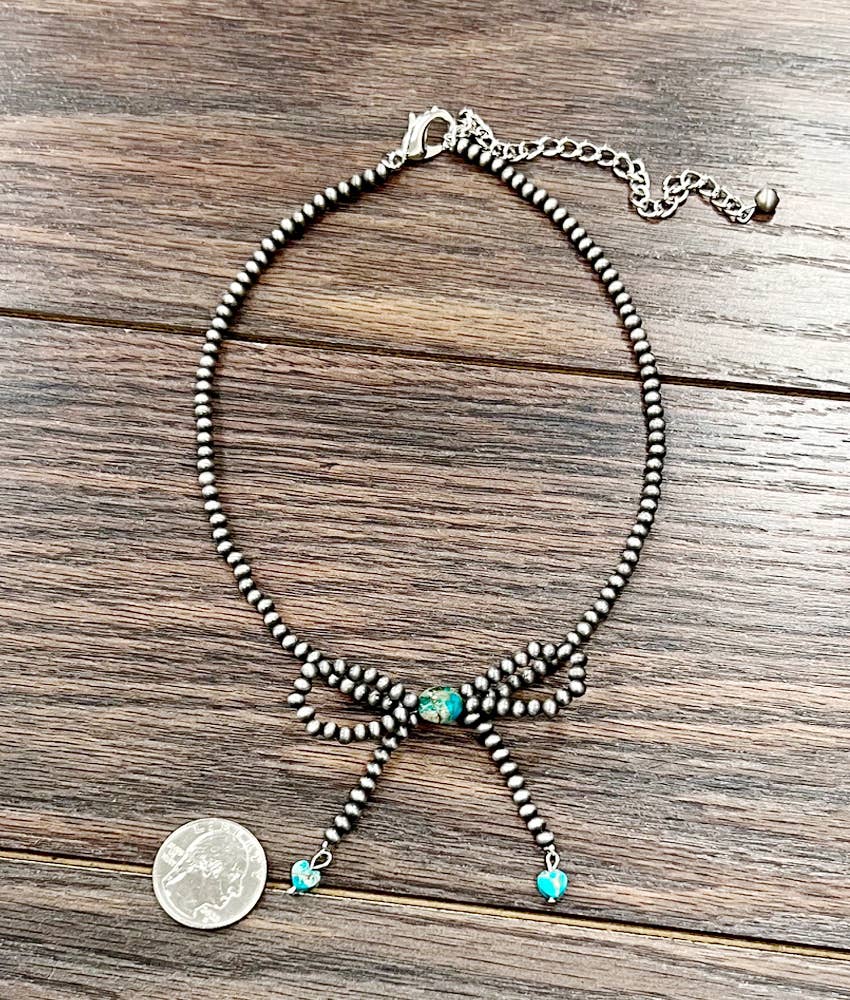 Handmade 15" Bow, 4mm Navajo Bead Necklace