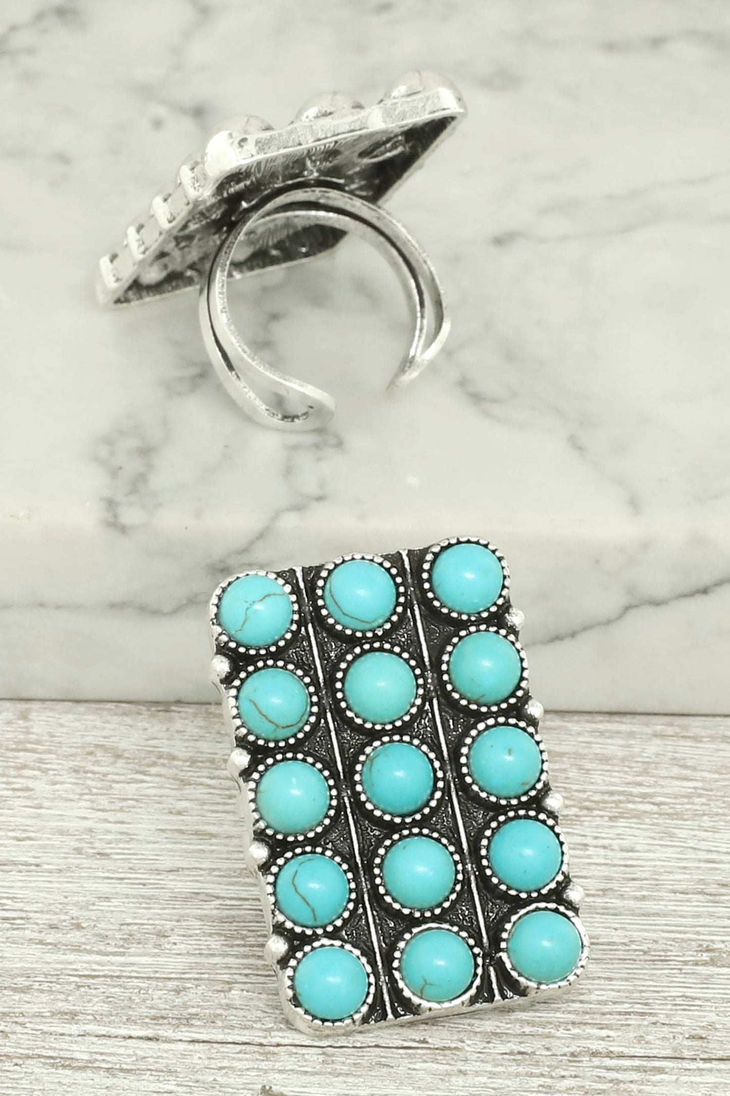 Western Turquoise Bubble Pavé Rectangle Stretch Ring