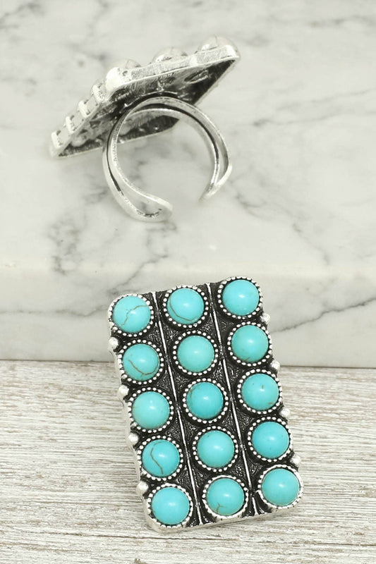 Western Turquoise Bubble Pavé Rectangle Stretch Ring