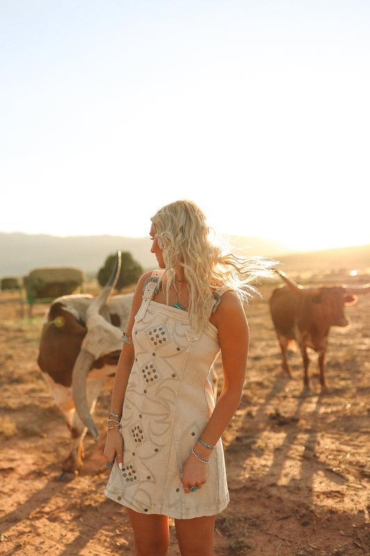 Studded Western Buckle Stretch Denim Dress