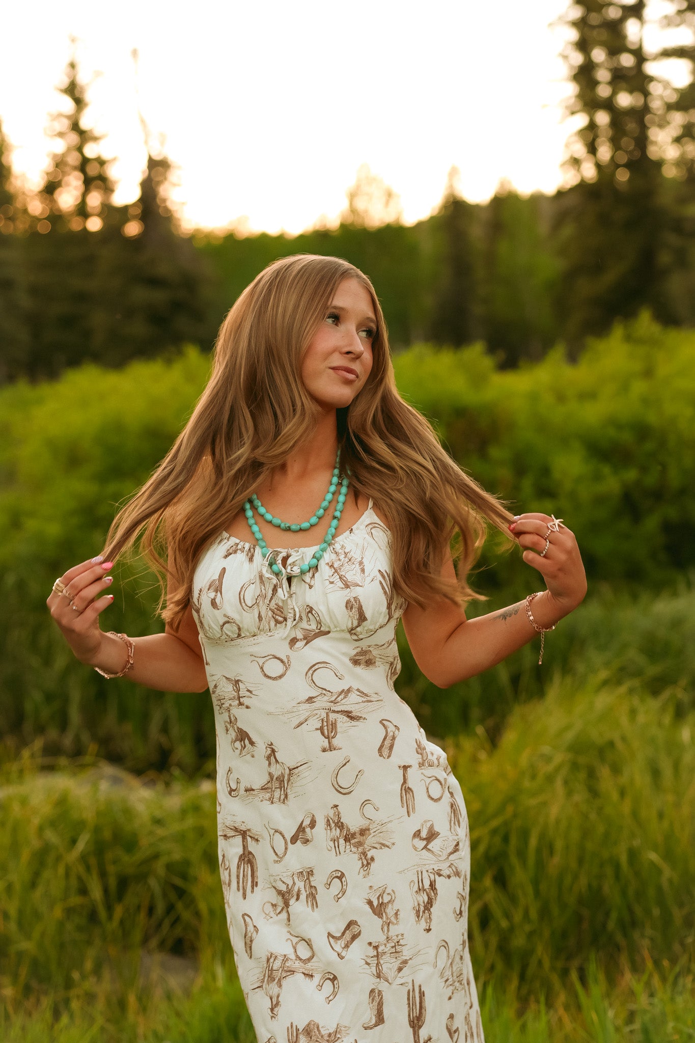 WESTERN PRINT SPAGHETTI STRAP DRESS
