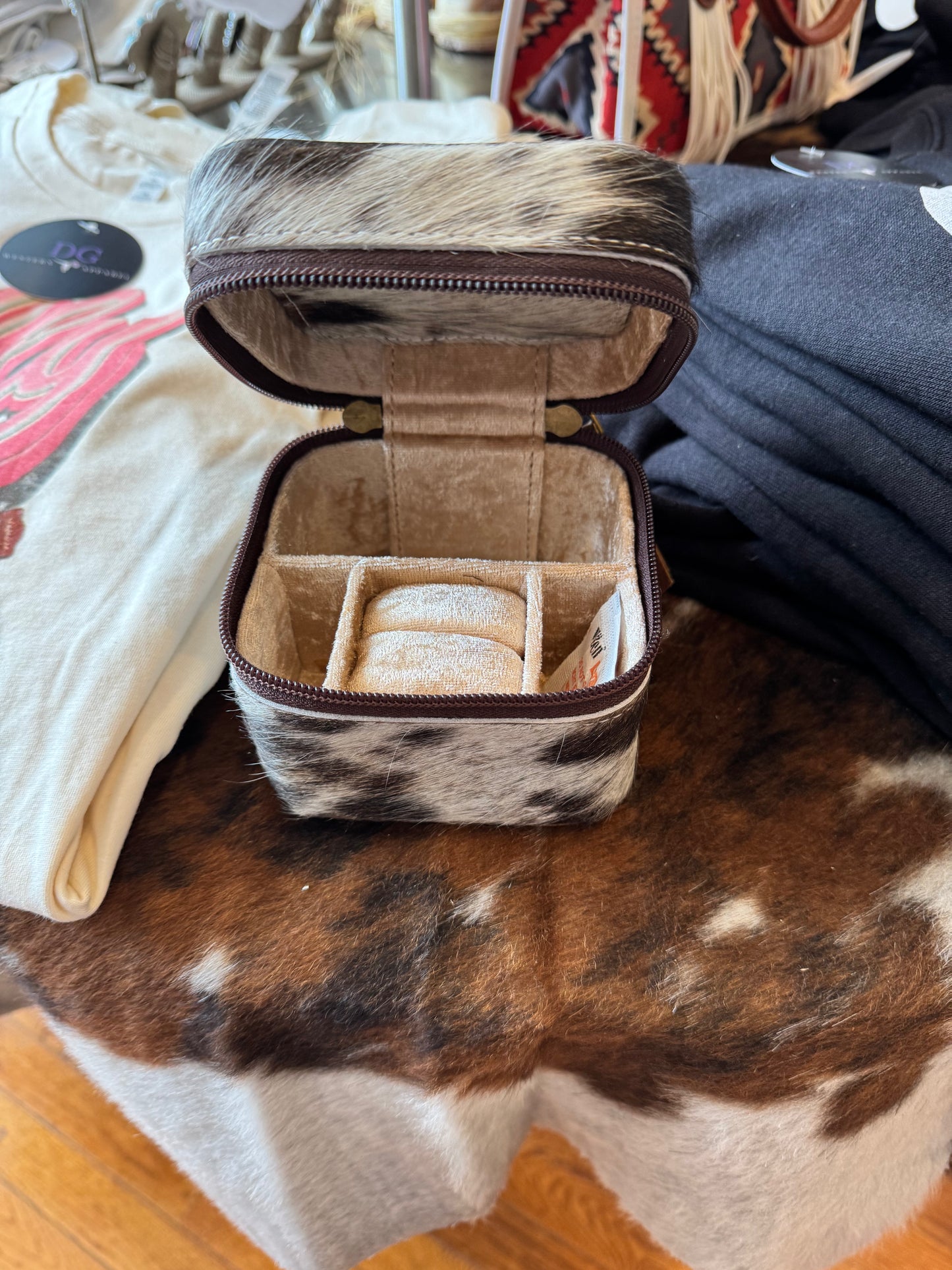 Turquoise tooled & cowhide jewelry box 